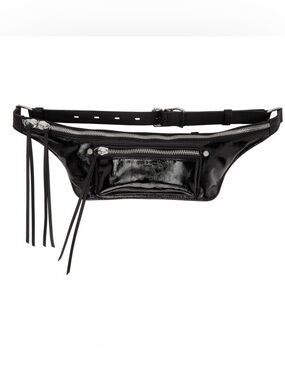 Rag & Bone Ellis fanny pack black crinkled patent lambskin silver-tone hardware.